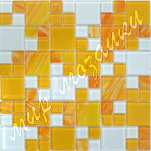 Оранжево белая мозаика из стекла D22