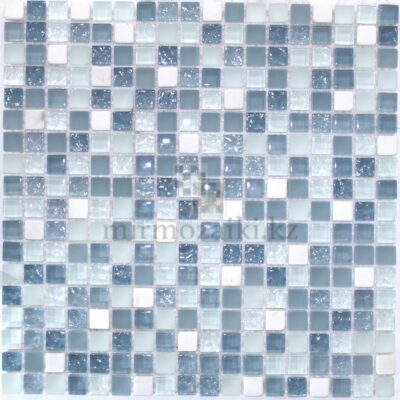 Мозаика из голубого стекла и белого камня 74-15
