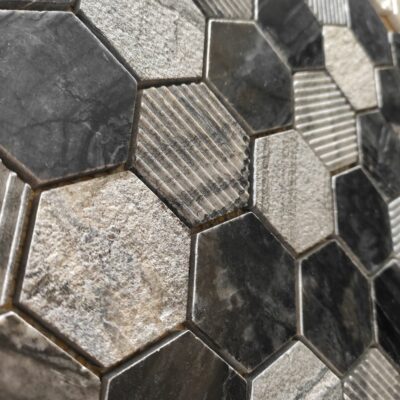 Черная шестиугольная мозаика из камня STT010