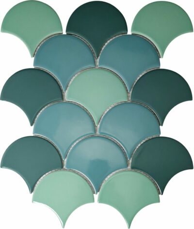 Зеленая трехцветная плитка чешуя Х141516 Mirmozaiki.Kz