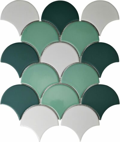 Зеленая трехцветная плитка чешуя Х011516 Mirmozaiki.Kz